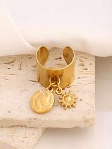 1 pieza Colgante con retrato de reina grabado de acero inoxidable, anillo redondo de moda a prueba de agua para mujeres - anillo - Ver 5