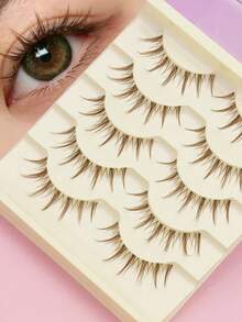 5 Pairs Natural Assorted Matching Eyelashes, Brown 3D Eyelashes. Rootless Eyelashes With Simple And Comfortable Fit, Soft And Natural Curl, Essential Makeup For Beginners. Suitable For Daily Wear, Can Create Various Fashionable Eye Makeup Looks - 棕色 - 查看 11