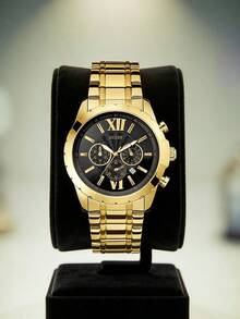 Guess 男士多功能石英机芯大表盘腕表，金色钢表带，日期显示，防水，高端奢华休闲风格，型号 W0193G1 - 金色 - 查看 2