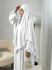 3件組 Khimar+Abaya 柔軟祈禱套裝，長款 Abaya 配對希賈布，休閒外出必備單品（希賈布+洋裝+腰帶） - 彩色 - 查看 18