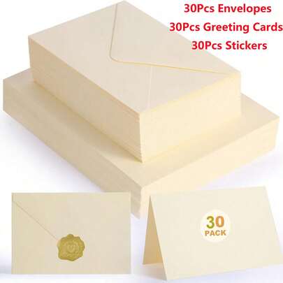30pcs Envelopes + 30pcs Cards + 30pcs Stickers V-Flap Invitation Envelopes Suitable For Photos, Cards, Birthday, Wedding, Graduation, Announcement, Baby Shower