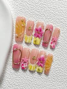 10Pcs Sweet Ocean Style Handmade Nail Art Set,Polygel Nail Set,Seahorses, Starfish Nail Art Accessories,Fresh French Style,Includes Nail Tools,3 Sizes Available,Almond Nails , Duck Nails,Coffin Nails For Party, Dance, Daily Wear. - 彩色 - 查看 13