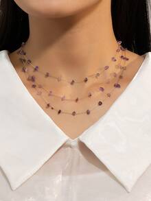 Stone Decor Layered Necklace - Green - View 13