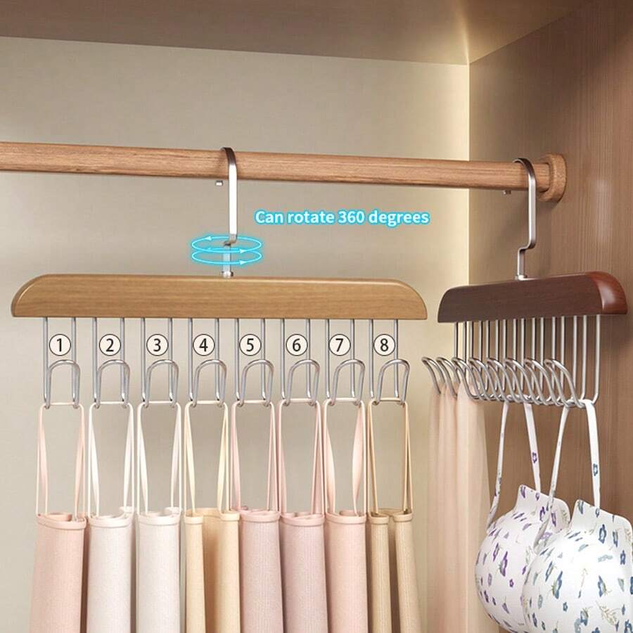 Multi-Functional Clothes Hanger, Solid Wood Clothes Rack, Wooden Underwear Hanger, Elastic Belt, Bag, Household Bedroom Wardrobe - Multicolor - View 1