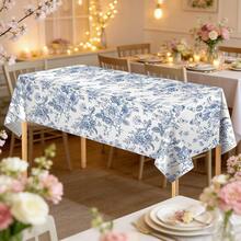 Bộ 3 món gồm 1 khăn trải bàn nhựa họa tiết hoa màu xanh dương, kích thước 137*265 cm, khăn trải bàn hình chữ nhật cổ điển, khăn trải bàn dùng một lần họa tiết hoa màu xanh dương, trang trí bàn màu xanh hải quân và trắng, thích hợp cho đám cưới mùa xuân, tiệc tùng, tiệc trà và tiệc sinh nhật. - Hoa màu xanh - Xem 7