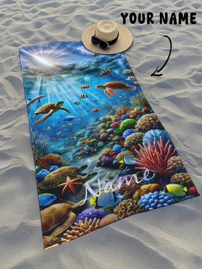 1pc Customized Fish, Sea Turtle, Starfish Pattern Beach Towel, Personalized Bath Towel, Kids Towel, Pool Towel, Bathroom Towel, Vacation Gift, Beach Towel, Outdoor Travel, Beach Essential, Beach, Pool, Bathroom, Swimming Pool, Portable, Personalized Bath Towel, Personalized Beach Towel, Pool Towel, Bath Towel, Girls Beach Towel, Boys Beach Towel, Vacation Gift, Beach Towel, Wedding Couple Commemorative Gift, Valentine's Day/Birthday Gift