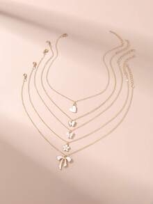 5pcs/Set Girls & Teens Butterfly, Flower, Heart Necklace Set, Suitable For Daily Decoration - White - View 8