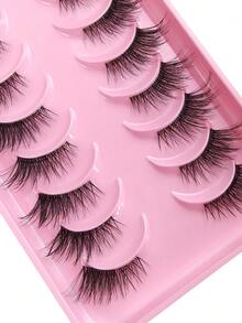 10 par transparenta minkögonfransar, fluffiga mjuka kattögonfransar, lösögonfransar för halva ögonen, lösögonfransar med remsa - Svart - Visa 3