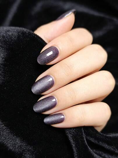 24 Móng Giả Ngắn Hình Bầu Dục Màu Tím Mắt Mèo, Móng Dán Trang Trí Acrylic Hiệu Ứng Chuyển Màu Mắt Mèo. Bao gồm 1 lọ keo dán và 1 dũa móng, Thích hợp cho các bữa tiệc, sự kiện, sử dụng hàng ngày, phù hợp cho tiệc độc thân, dạ hội, trang phục thường ngày. Có thể tháo rời và tái sử dụng.