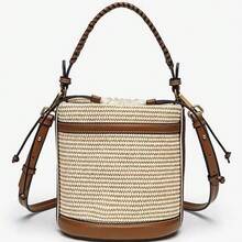 Brand Woven Bucket Bag For Women 2026 New Model Cylindrical Handbag With Double Handle Crossbody Shoulder Bag - Light Beige - View 4