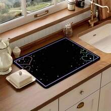 1 tấm thảm đa năng thấm hút, mạ vàng, họa tiết hoa sen trắng, chất liệu polyester chống thấm nước, thích hợp cho nhà bếp, trang trí bàn ăn, lau khô chén đĩa, máy giặt, máy pha cà phê, bàn trang điểm phòng tắm, phụ kiện nhà bếp, đồ dùng tiệc tùng. - Đêm Tối, Hoa Sen Trắng Vàng - Xem 8