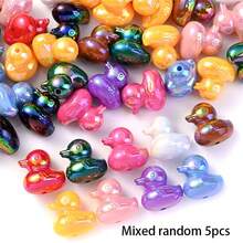 5/10 piezas Cuentas de pato iridiscente 3D, cuentas sueltas de animales de colores aurora para bolígrafos con cuentas, joyería DIY, accesorios para llaveros y pulseras - colores mezclados - Ver 7