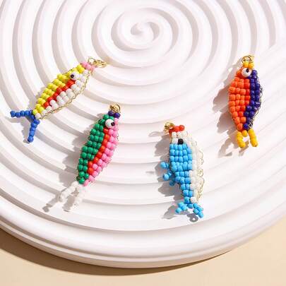 1 mặt dây chuyền hình cá nhỏ thủ công làm từ hạt cườm, hình cá 3D đan từ hạt cườm nhiều màu sắc, nhiều lựa chọn màu, phụ kiện trang sức tự làm cho vòng tay, vòng cổ.