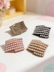 4pcs Girls' Headbands, Portable Foldable Pearl Headbands, Suitable For Daily Casual/Outdoor Travel, Facial Wash Headbands, Girls Hair Accessories - Multicolor - View 4