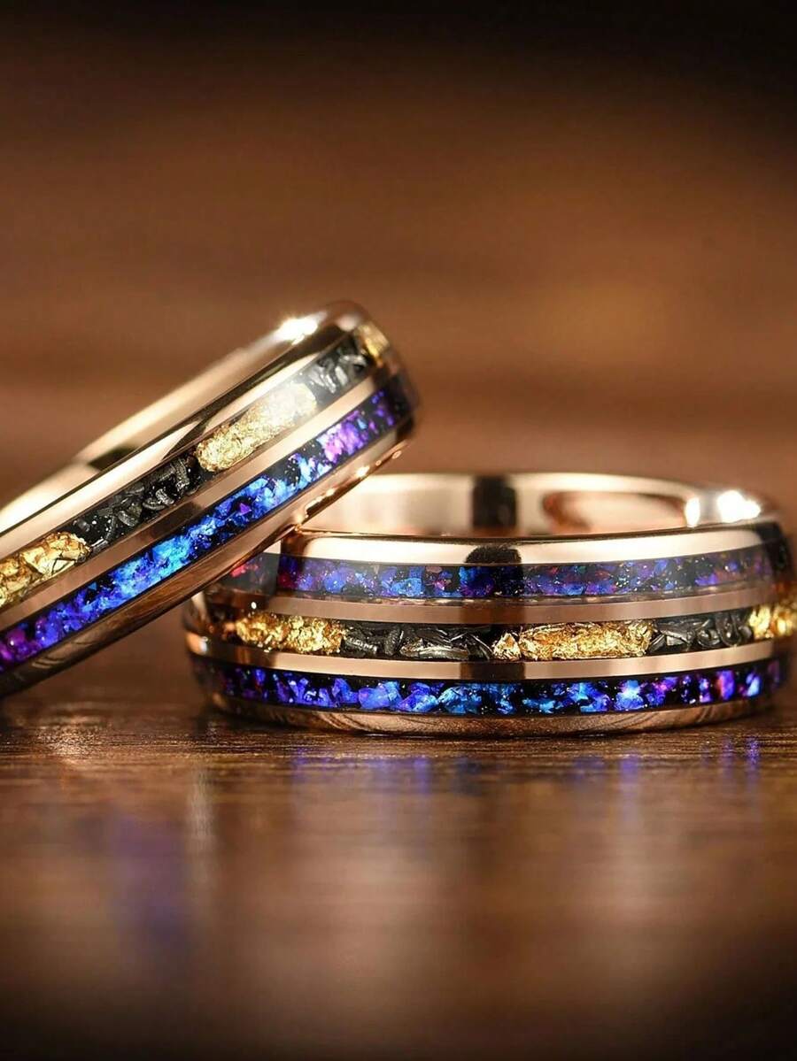 8mm Men's Galaxy Ring Inlaid With Meteorite Sandstone And Black Nebula Agate, Suitable As Engagement Or Anniversary Promise Ring For Husband
