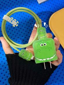 5个波浪齿绿色恐龙充电适配器保护套，兼容苹果18W/20W快充 - 彩色 - 查看 2