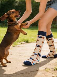 1双女士香肠图案休闲百搭趣味中筒袜 - 彩色 - 查看 4