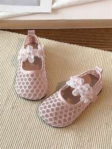 1 par de zapatos planos para bebé y niño pequeño con diseño de perlas y almohadilla de masaje, de malla rosa, suaves y antideslizantes, aptos para primavera, verano, otoño e invierno - Rosa - Ver 3