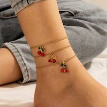 European And American-Border Red Rice Bead Multi-Layer Foot Jewelry With Rhinestones Cherry Anklet Three-Piece Set Decoration - 15680 - Xem 9