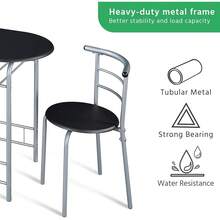 3 Piece Modern Dining Table Set, Kitchen Table And Chairs Set 2, Space Saving Table Set, Breakfast Nook Table Set With Steel And Storage Rack Kitchen/Small Space - Black - View 5