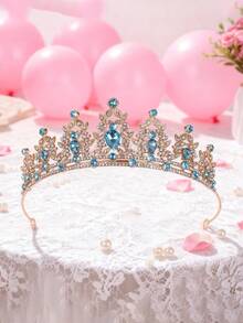 A Stylish And Exquisite Alloy Crown Suitable For Women's Wedding Party Hair Accessories,Summer,Beach - Baby Blue - View 10