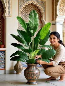 65-115厘米热带仿真植物，仿真香蕉树，大型龟背竹，大型散尾葵，塑料天堂鸟枝条，大型棕榈叶，家居装饰树，客厅装饰，无盆仿真植物，适用于花园清洁，家居花园室内办公室装饰，仿真盆栽植物，仿真树 - 綠色 - 查看 6