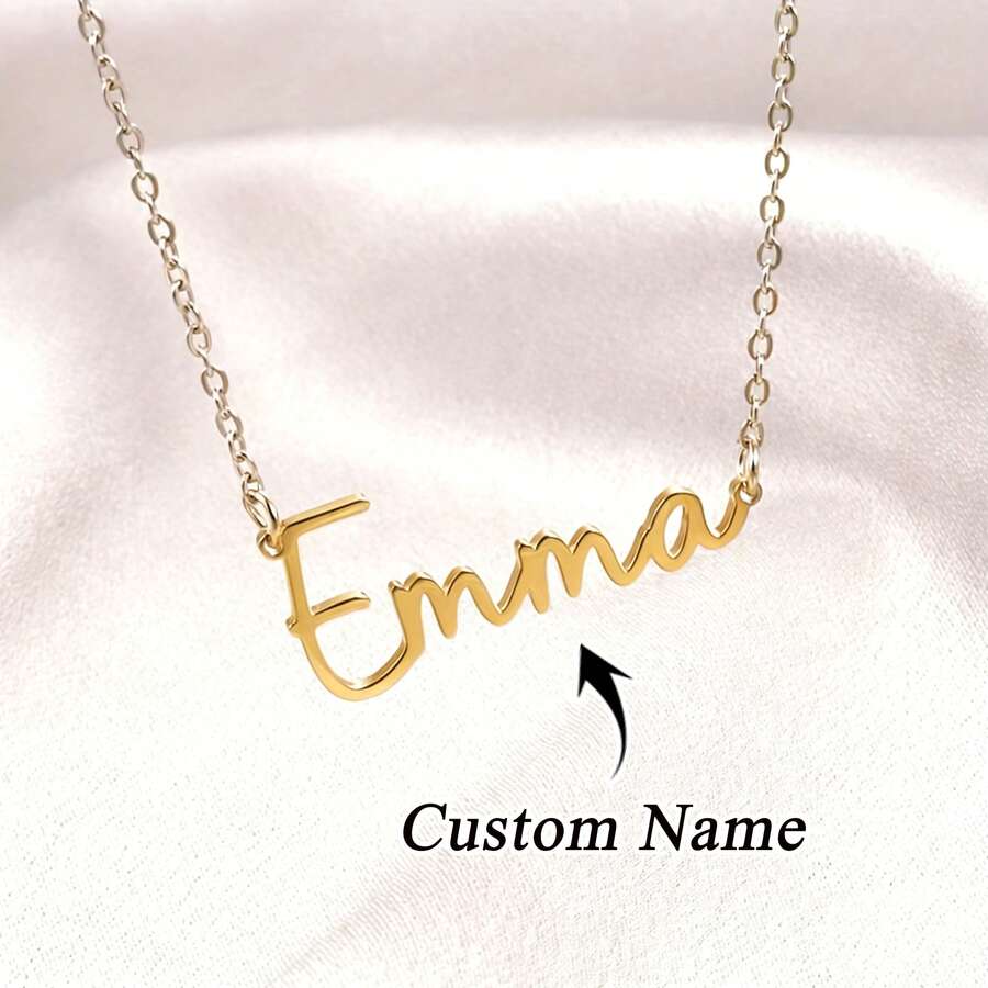 1pc Personalized Name Necklace, Stainless Steel Necklace Jewelry, Minimalist Name Necklace, Customizable Things, Women's Necklace, Jewelry For Women, Suitable For Daily And Party Event Wear, Jewelry Gift Choice For Women, Mother's Day Gift, Easter Gift, Surprise Gift For Her Birthday, Anniversary - Multicolor - View 1