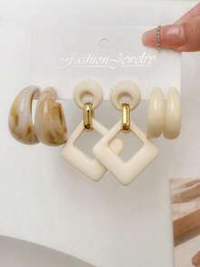 1 Set de 3 pares de pendientes con colgante de estilo retro y colores variados para mujeres - Multicolor - Ver 11