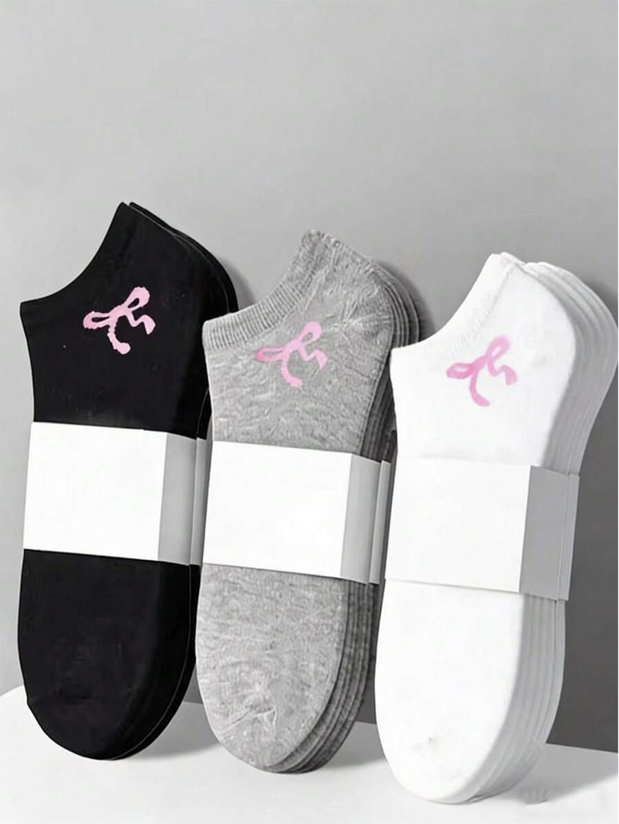 20/15/10/9/5/1雙女款短襪隱形襪,白色、黑色、灰色,可愛卡通細節,透氣吸濕,柔軟順滑,適合節慶、運動、休閒、商務及日常穿著,四季通用,隨機配色組合 - 彩色 - 查看 1