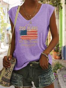 4th Of July Outfit WomenUSA 250th AnniversaryCommemorative Print Women's InspiredT-Shirt Short RoundNeckTopWhite LightweightY2K Short Sleeve Round Nec - 紫色 - 查看 5