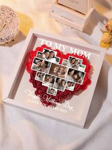 1pc Custom Photos & Text Heart Photo Collage Frame – Personalized Rose Flower Mom Photo Flower Shadow Box Frame With Custom Family Photos & Text | Heartfelt Mother'S Day Gift For Moms | Home Wall & Desk Decor - Multicolor - View 12