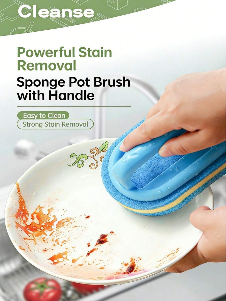 Bàn chải đa năng dùng cho bồn rửa nhà bếp, bàn chải có mút dày, bàn chải vệ sinh có tay cầm dùng cho gạch lát phòng tắm. - nhiều màu - Xem 1