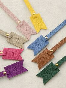 1pc Customized Initial Bag Charm, Personalized Engraved Name Tag Bookmark Shaped Wallet Pendant, Multi-Color Lychee Grain Plain Leather Embossed, Colorful Handmade Gift Accessory, Birthday Bridesmaid Gift - Pastel - View 4