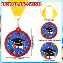 10pcs Preschool Children's Graduation Medals With Yellow Lanyards, 2 Inches, Suitable For Student Graduation Party Supplies - Multicolor - View 6
