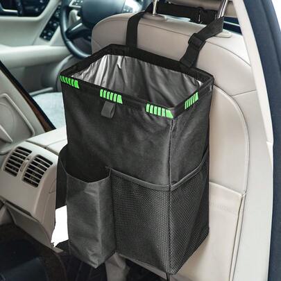 Papelera de coche, bolsa de basura plegable para colgar en el coche con bolsillos de almacenamiento, papelera plegable, accesorios interiores de coche para una limpieza fácil, papelera de coche de alta calidad, organizadores y accesorios de almacenamiento a prueba de fugas para coches, camiones, SUV, hogares y oficinas, papelera portátil para desechos