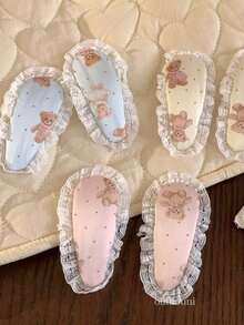 1件甜美小熊蕾絲邊髮夾，韓系女孩瀏海髮夾，側瀏海髮飾，新品上市，夏季、假期、旅行，頭飾配件，抓夾 - 彩色 - 查看 6