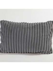 1 pieza Funda de almohada de piel de conejo sintética a rayas, sin relleno de almohada, con cierre de cremallera, funda de almohada suave y acogedora, extraíble y fácil de usar para un sueño cómodo - Gris - Ver 7