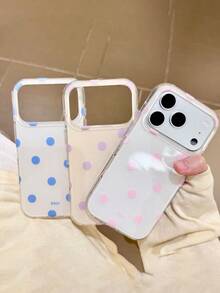 Étui de téléphone encadré à pois minimaliste et mignon compatible avec iPhone 17 Pro Max, 16, 15, 14, 13 Pro Max, 15, 17, design à pois délicat, antichoc, léger, couvercle de protection transparent - Point d'onde violet - Voir 4