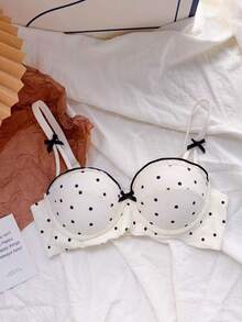 Belle Étoile New Sexy Polka Dot Bow Lingerie For Women, Small Bust, Push-Up, Non-Empty Cup, Anti-Sagging, Wire-Free Bra Set - trắng - Xem 4