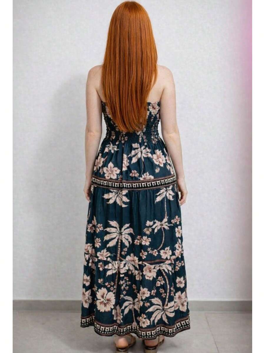 July Strapless Tropical Dress In Various Prints, 2025 Collection - hawaiano negro - Ver 1