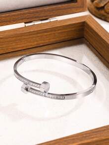 1件装不锈钢不褪色时尚简约百搭奢华小众设计ins风甜美优雅精致创意独特手链，适合女性日常佩戴、送礼、配饰 - 銀色5 - 查看 12