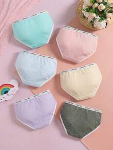 6pcs/Set Girls' Multicolor Knit Underwear Set, Comfortable Letter Waistband Underwear, Breathable Textured Girls' Panties, Suitable For Girls' Daily Basic Wear - Multicolor - View 2