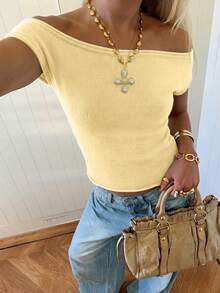 Mejors 女士休闲可爱性感优雅不对称无袖纯色针织吊带背心，适合春夏外出、返校、Y2K 街头服饰、日常穿着、约会、工作、度假、乡村音乐节等场合。 - 黃色 - 查看 4