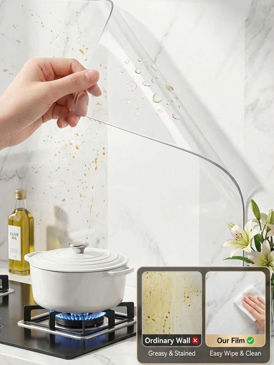 2/3/5 cuộn màng bảo vệ nhà bếp trong suốt, chống thấm nước, chống dầu mỡ, chống cháy, chống nấm mốc, có keo dán tháo rời, thích hợp cho bàn làm việc, tường, bàn cà phê, bàn ăn, đồ nội thất, phục chế đá cẩm thạch, v.v.