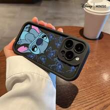 MINISO X Disney Stitch 彩色液體印花手機殼，適用於 iPhone 17/17 Pro/17 Pro Max/17 Air/16/15/14/13/12/11/X 系列，iPhone 17 Pro Max 手機殼，iPhone 17 Pro 手機殼，iPhone 17 手機殼，送給女友的聖誕禮物 - 黑色 - 查看 2