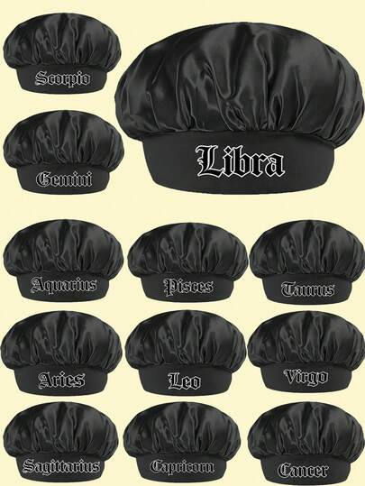 1 Mũ ngủ satin đen cho trẻ em, 12 cung hoàng đạo, mũ ngủ mềm mại cho trẻ em, kiểu tóc bảo vệ, thích hợp cho trường học, tiệc ngủ và du lịch như một phụ kiện đội đầu ban đêm, phù hợp cho trẻ từ 3-16 tuổi.