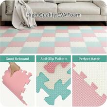 18PCS EVA Foam Floor Tiles With Cross Pattern, Interlocking Exercise Mats, Water-Resistant Noise-Reducing Foam Flooring With Easy Assembly For Home Gym Yoga Dance Playroom Basement Apartment, Blue-White-Pink - 藍白粉 - 查看 7