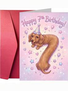 Chúc mừng sinh nhật lần thứ 7! Thiệp hình chó Dachshund dễ thương dành cho bé gái. - Nhiều màu - Xem 6