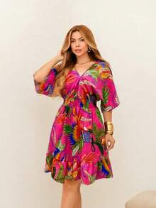 Short Dress/With Elasticated Waist/Half Sleeves/Princess Style/Printed/Women's Fashion/Summer - 129-粉紅色 - 查看 4