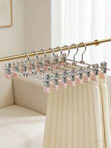 10 piezas Perchas de metal para adultos con agarres antideslizantes y abrazaderas ajustables para pantalones, jeans, faldas y vestidos. Solución de almacenamiento y organización de armario que ahorra espacio. Perchas de acero inoxidable de alta resistencia - Negro - Ver 8